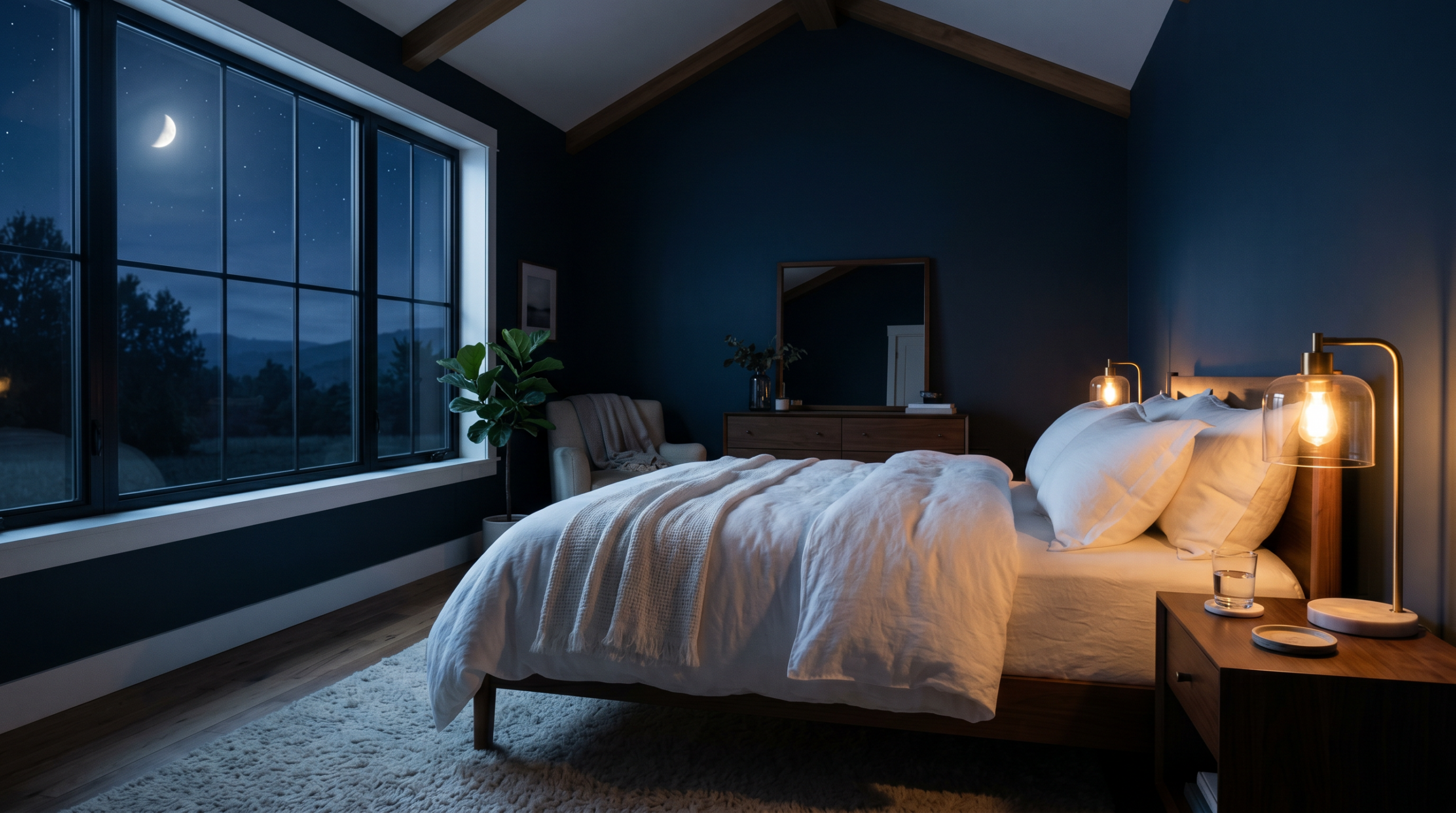 Peaceful bedroom at night - honest sleep product reviews