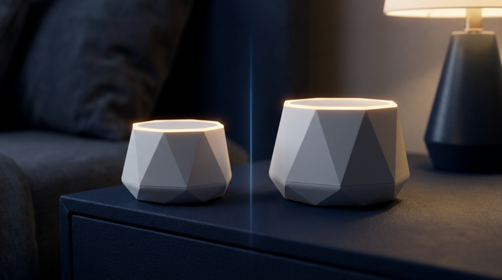 LectroFan Classic and LectroFan EVO white noise machines compared side by side on a bedside table