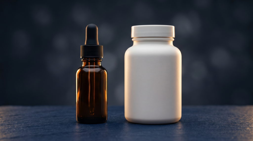 YU SLEEP vs Renew sleep supplements compared side by side on a dark surface
